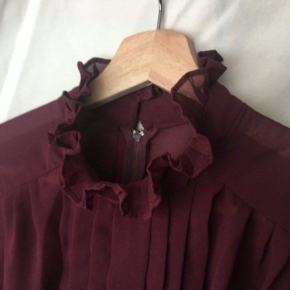 VINTAGE Sheer merlot colour high-neck dress - Picture 4 of 7